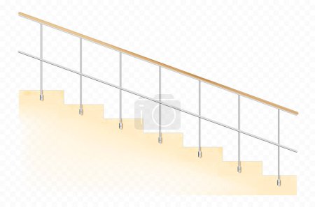 Stairs with metal-wooden railing and wall texture on transparent background - vector illustration