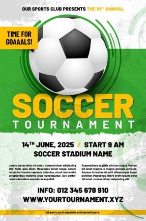 Soccer or football tournament poster template with ball and sample text in separate layer - vector illustration