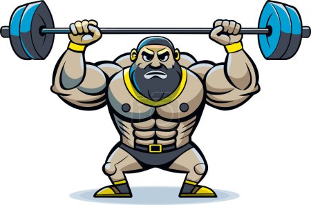 Illustration for Drawing of muscular bodybuilder holding heavy barbell above his head, isolated on white background. Vector illustration. - Royalty Free Image