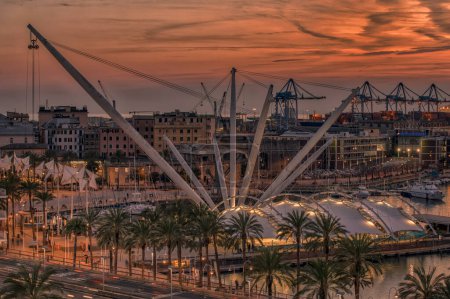 Photo for Porto Antico of Genoa, meeting place for tourists, beautiful in the evening - Royalty Free Image