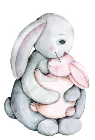 Téléchargez les photos : Dessin animé petit lapin lièvre personnage pour bébé et enfants conception, impression, icône. Aquarelle dessinée à la main, isolée sur fond blanc. - en image libre de droit