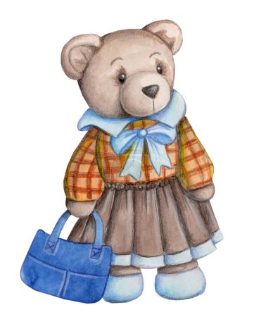 Téléchargez les photos : Watercolor illustration of cute cartoon teddy bear, toy plush bears, hand drawn art for children design. Isolated on white background. - en image libre de droit