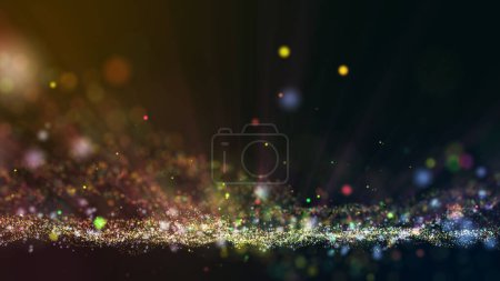 Photo for Colorful yellow green pink abstract animation background with moving and flicker particles form. Backdrop of bokeh light ray effect - Royalty Free Image