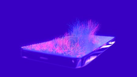 Foto de Colorful Fluid line particle smartphone animation.  3d rendering - Imagen libre de derechos