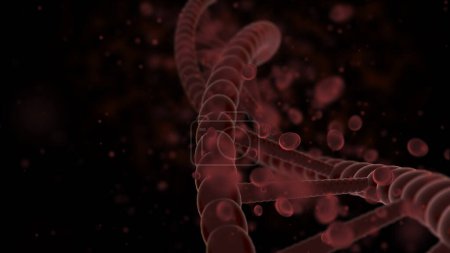 Foto de DNA helix with depth of field 3D Rendering. Medical research, genetics, biology science. DNA molecule construction. - Imagen libre de derechos