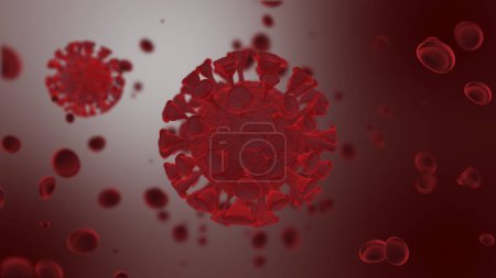 Photo for Coronavirus 2019-nCov move in blood cell, corona virus concept flu outbreak.  Microscope virus close up 3d rendering video - Royalty Free Image
