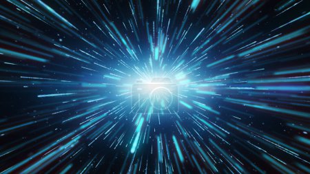 Foto de White blue glow light beam ray flare streaks, Futuristic, explosion speed motion, Abstract Background - Imagen libre de derechos