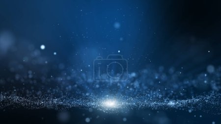 Foto de Abstract dark blue digital particle wave and light background ,animation cyber or technology background - Imagen libre de derechos