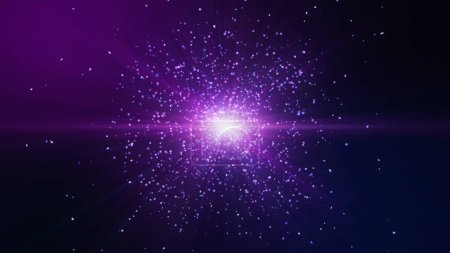 Foto de Glow pink purple blue dust particles glittering explosion, light ray beam effect. - Imagen libre de derechos