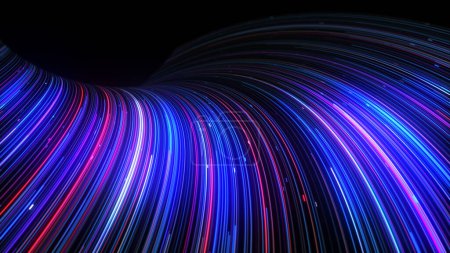 Foto de 3d rendering colourful abstract neon background space and time strings, highway night lights. Ultra violet rays, glowing lines, virtual reality, speed of light. - Imagen libre de derechos