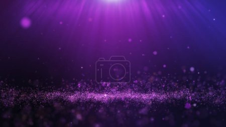 Foto de Glitter purple particles stage and light shine abstract background. Flickering particles with bokeh effect. - Imagen libre de derechos