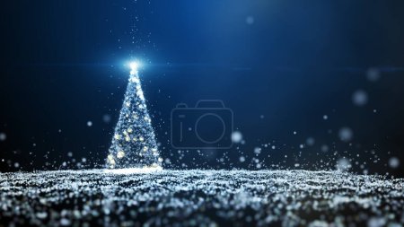 Foto de Glow blue particles glittering Christmas tree lights - Imagen libre de derechos