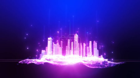 Foto de Futuristic digital city skyline. Big data, Artificial intelligence, Internet of things. 3D rendering. - Imagen libre de derechos