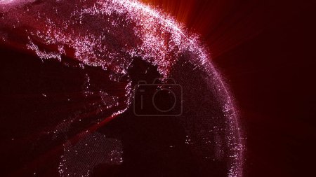 Foto de 3D renderizado, partícula roja mundo global girar en fondo oscuro - Imagen libre de derechos