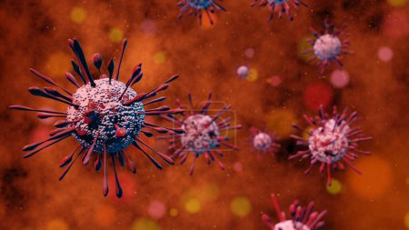 Téléchargez les photos : Rendu 3D, réaliste des globules rouges le coronavirus 2 du syndrome respiratoire aigu sévère (SRAS-CoV-2) anciennement connu sous le nom de covide-2019, 2019-nCoV
. - en image libre de droit