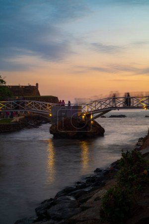 Photo for Galle butterfly bridge in Dharmapala Park evening sunset, long exposure landscape photograph. - Royalty Free Image