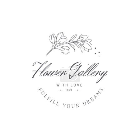 Illustration for Vector flower logo template. Modern hand drawn line style design. Minimalist drawn floral logo design illustration. - Royalty Free Image
