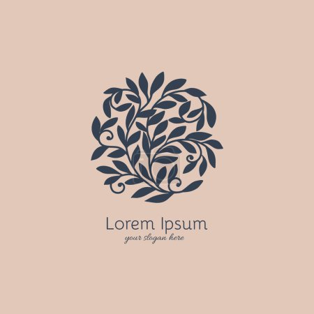 Illustration for Circle luxury vintage grow tree logo template design. Vector emblem nature for your company or business. - Royalty Free Image