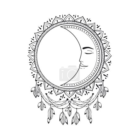 Illustration for Esoteric symbol sun and moon boho vector illustration. Mystical astrology, boho celestial and magic. - Royalty Free Image