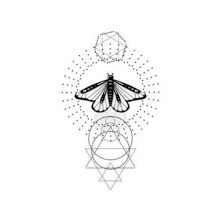 Illustration for Magic Boho vector illustration on white background. Mystery design elements. Tattoo and logo templates. - Royalty Free Image