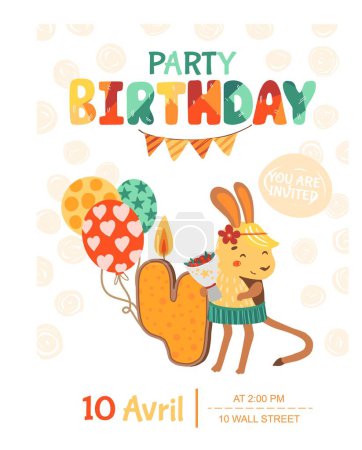 Téléchargez les illustrations : Invitation for a child party. Happy birthday card template. Vector illustration. - en licence libre de droit