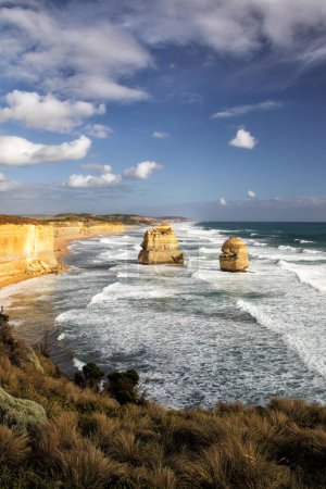 Gog and Magog, two rock stacks close to the Twelve Apostles, a world-famous rock formation at the Great Ocean Road near Port Campbell, Victoria, Australia.