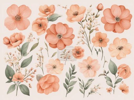 Téléchargez les photos : Clip de fleur mignon Art Boho Clipart de fleur avec la couleur de l'année 2024 Peach Fuzz - en image libre de droit