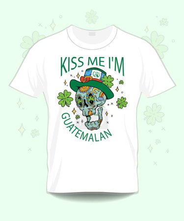 Téléchargez les photos : Crâne St Patrick Kiss Me Je suis Guatémaltèque t-shirt - en image libre de droit