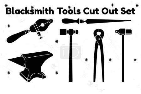 Illustration for Blacksmith Tools Cut Out Silhouette Vector Set - Royalty Free Image