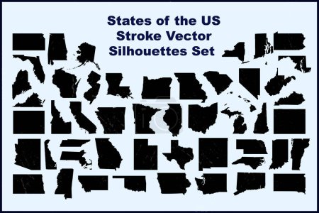 Illustration for States of the US Stroke Vector Silhouettes Set - Royalty Free Image