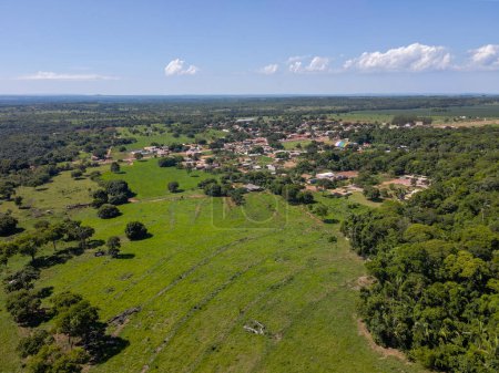 Aerial landscape of village of Bom Jardim during summer in Nobres countryside of Mato Grosso Brazil