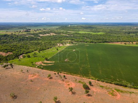 Aerial landscape of clay field in Bom Jardim during summer in Nobres countryside in Mato Grosso Brazil