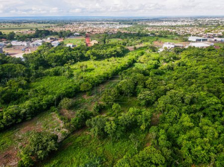 Aerial landscape of forest near city of Tangara da Serra in Mato Grosso Brazil