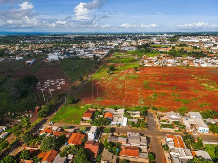 Aerial landscape during summer in city of Tangara da Serra in Mato Grosso Brazil