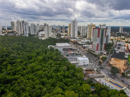 Aerial city scape of Parque Mae Bonafacia park in summer in Cuiaba Mato Grosso Brazil