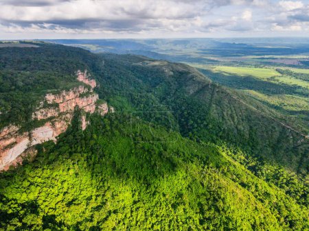 Aerial landscape of Chapada dos Guimaraes National Park during summer in Mato Grosso Brazil