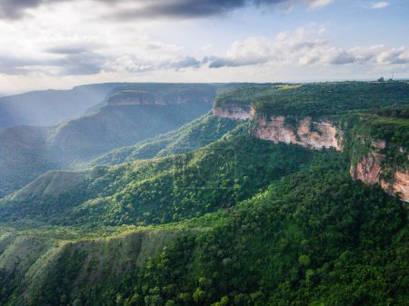 Aerial landscape of Chapada dos Guimaraes National Park during summer in Mato Grosso Brazil