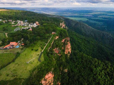 Téléchargez les photos : Descente aérienne de la forêt au parc national Chapada dos Guimaraes pendant l'été au Mato Grosso Brésil - en image libre de droit