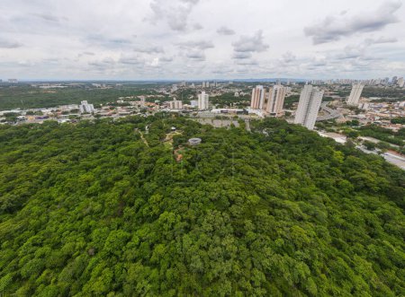 Aerial city scape of Parque Mae Bonafacia park in summer in Cuiaba Mato Grosso Brazil