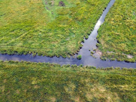 Aerial top down of stream on the Island of Rugen in Mecklenberg Vorpommern Northern Germany