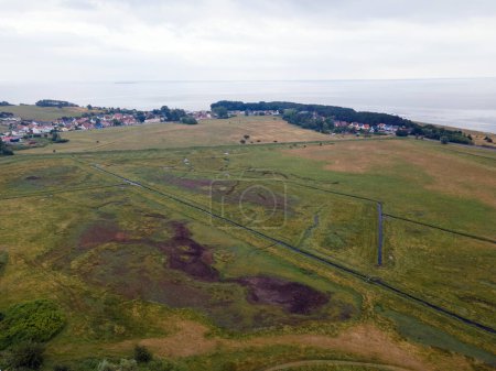 Aerial landscape of meadow on the Island of Rugen in Mecklenberg Vorpommern Germany