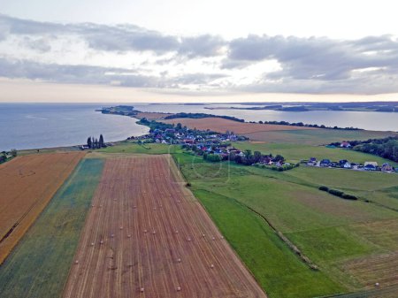 Aerial landscape of agricultural fields on the Island of Rugen in Mecklenberg Vorpommern Germany