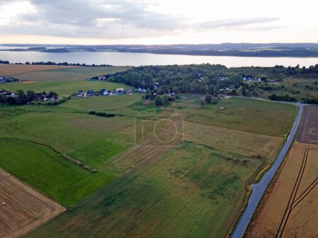 Aerial landscape of agricultural fields on the Island of Rugen in Mecklenberg Vorpommern Germany