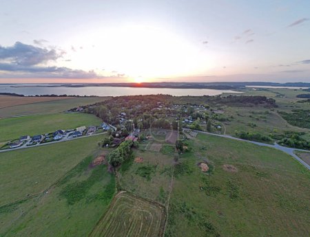 Aerial nature landscape at sunset on the Island of Rugen in Mecklenberg Vorpommern Germany