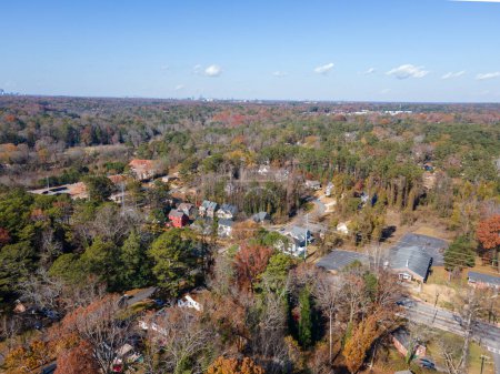 Aerial landscape of residential area during fall in Decatur Atlanta Georgia USA