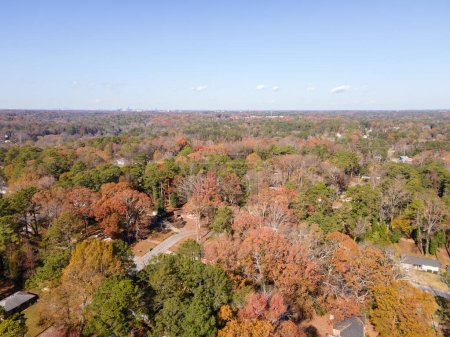 Aerial landscape of residential area during fall in Decatur Atlanta Georgia USA