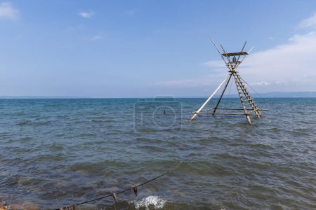 Photo for Traditional Boramachi yagura fishing tower, Nanao Bay, Anamizu, Ishikawa, Japan. - Royalty Free Image
