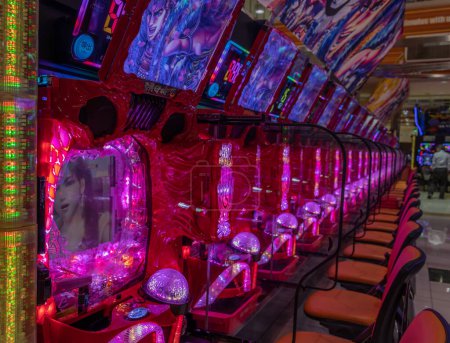 Photo for Pachinko machines in amusement arcade, Kanazawa, Ishikawa, Japan. - Royalty Free Image
