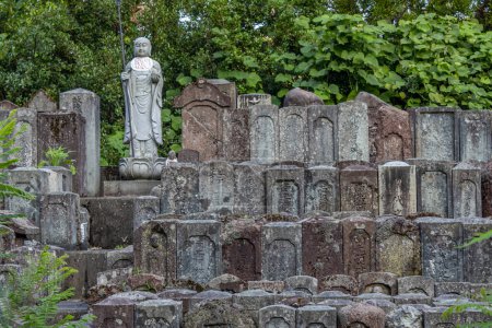 Téléchargez les photos : Statues en pierre d'Ojizou san, protecteur des enfants et protecteur des voyageurs, et des centaines de petites tombes, Kanazawa Japon. - en image libre de droit