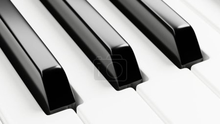 Foto de Teclado de piano vista de cerca de las teclas en blanco y negro. Fondo musical. Ilustración 3D - Imagen libre de derechos